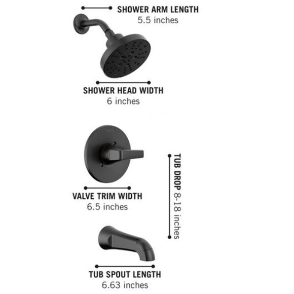 Delta Sparrow Monitor 14 Series Tub & Shower Trim Kit w/ Valve – Matte Black - Picture 1 of 9